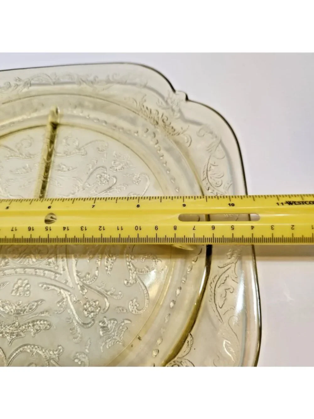 Federal Madrid Etched Divided 3 Section Depression Glass Plate Floral Scrolled
